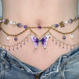 "Amethyst Enigma" Cadena / Collar de cintura de mariposa hecho a mano