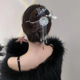 Silver Butterfly Wind Chime Tassel Hair Clip