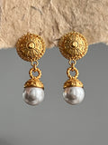 French Antique Cameo Pearl Dangle Stud Earrings