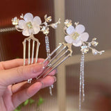 Resin Cherry Blossom Pearl Tassel Hairpin