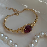 Vintage Irregular Tree Branch Textured Ruby Bracelet