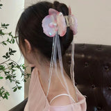 Butterfly Orchid Ribbon Tassel Claw Clip