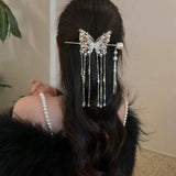 Colourful Natural Pearl Butterfly Tassel Hairpin