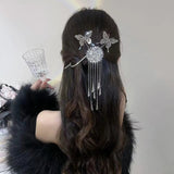 Silver Butterfly Wind Chime Tassel Hair Clip