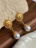 French Antique Cameo Pearl Dangle Stud Earrings