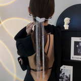 Sparkling Diamond Long Tassel Heart Hairpin