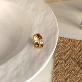 Red Crystal Cross Gold Open Ring