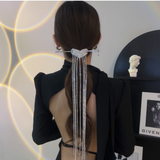 Sparkling Diamond Long Tassel Heart Hairpin