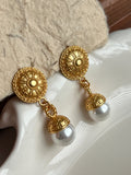 French Antique Cameo Pearl Dangle Stud Earrings