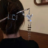 3D Silver Butterfly Tassel Hairpin & Claw Clip