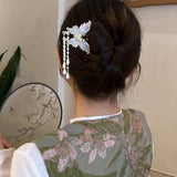 Moonlight Butterfly U-shaped Pearl Tassel Hairpin