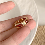 Red Crystal Cross Gold Open Ring