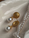 French Antique Cameo Pearl Dangle Stud Earrings