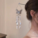 New Chinese Silver Butterfly Wind Chime Tassel Hairpin