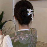 Moonlight Butterfly U-shaped Pearl Tassel Hairpin