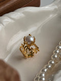 Palace Style Coral Openwork Carved Pearl Ring