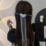 Sparkling Diamond Long Tassel Heart Hairpin