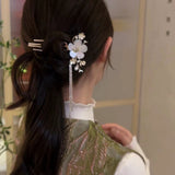 Resin Cherry Blossom Pearl Tassel Hairpin