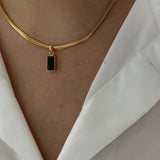 Square Emerald Snake Bone Necklace & Gold Tulip Beaded Necklace