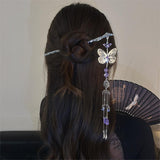 Amethyst Butterfly Tassel Hairpin