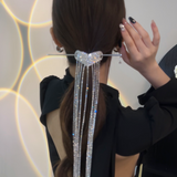 Sparkling Diamond Long Tassel Heart Hairpin