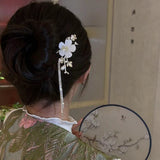 Resin Cherry Blossom Pearl Tassel Hairpin