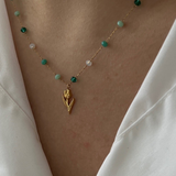 Square Emerald Snake Bone Necklace & Gold Tulip Beaded Necklace