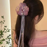 Butterfly Orchid Ribbon Tassel Claw Clip