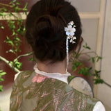 Resin Cherry Blossom Pearl Tassel Hairpin