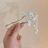 Moonlight Butterfly U-shaped Pearl Tassel Hairpin