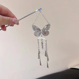 New Chinese Silver Butterfly Wind Chime Tassel Hairpin