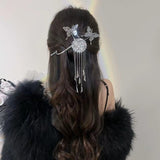 Silver Butterfly Wind Chime Tassel Hair Clip