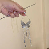 New Chinese Silver Butterfly Wind Chime Tassel Hairpin