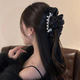 Silk Butterfly Pearl Chain Hair Clip