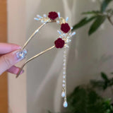 Vintage U-shaped Velvet Rose Hairpin