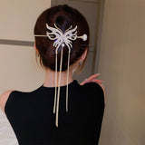 Diamond Butterfly Pearl Long Tassel Hairpin