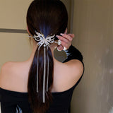 Diamond Butterfly Pearl Long Tassel Hairpin