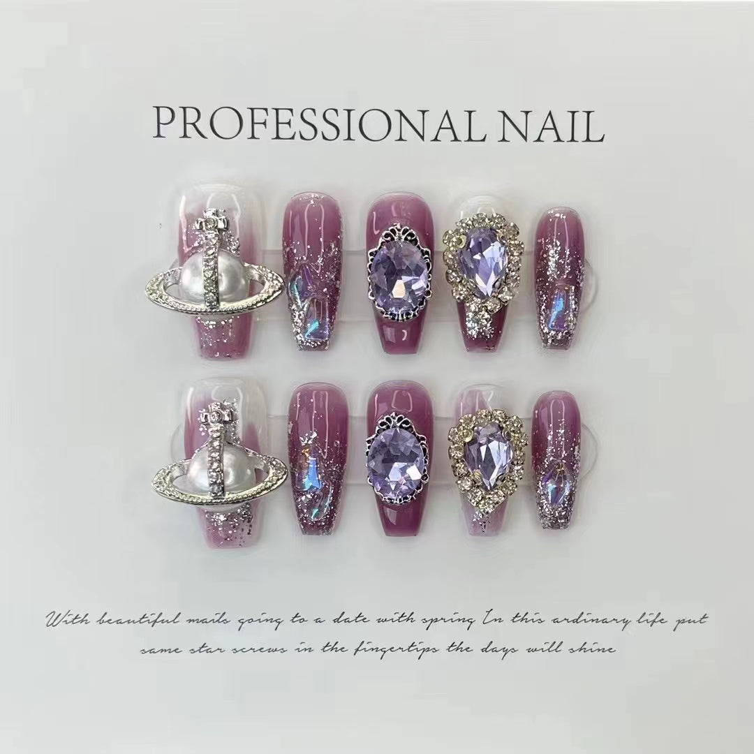 Planet Hopping Long Square Silver Bold Press On Nails – RainyRoses