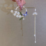 Vintage Bell Orchid Flower Pearl Tassel Hairpin