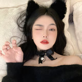 (Headband + Choker) Cute Velvet Cat Ears Headband