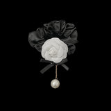 Silk White Rose Pearl Pendant Hair Tie