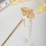 Vintage Golden Fan Pearl Tassel Hairpin