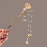 Vintage Golden Fan Pearl Tassel Hairpin