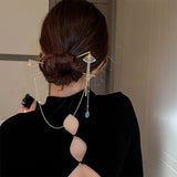 Dazzling Water Drops Fan Tassel Double Hairpin